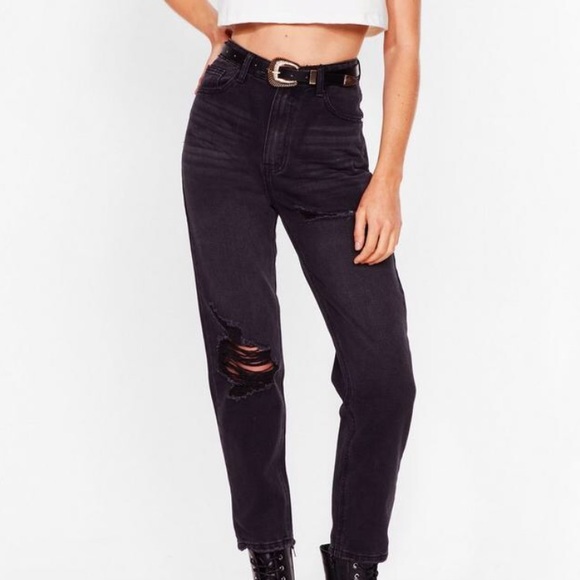 NEW Nasty Gal High Waisted Ripped Mom Jeans - Picture 1 of 5